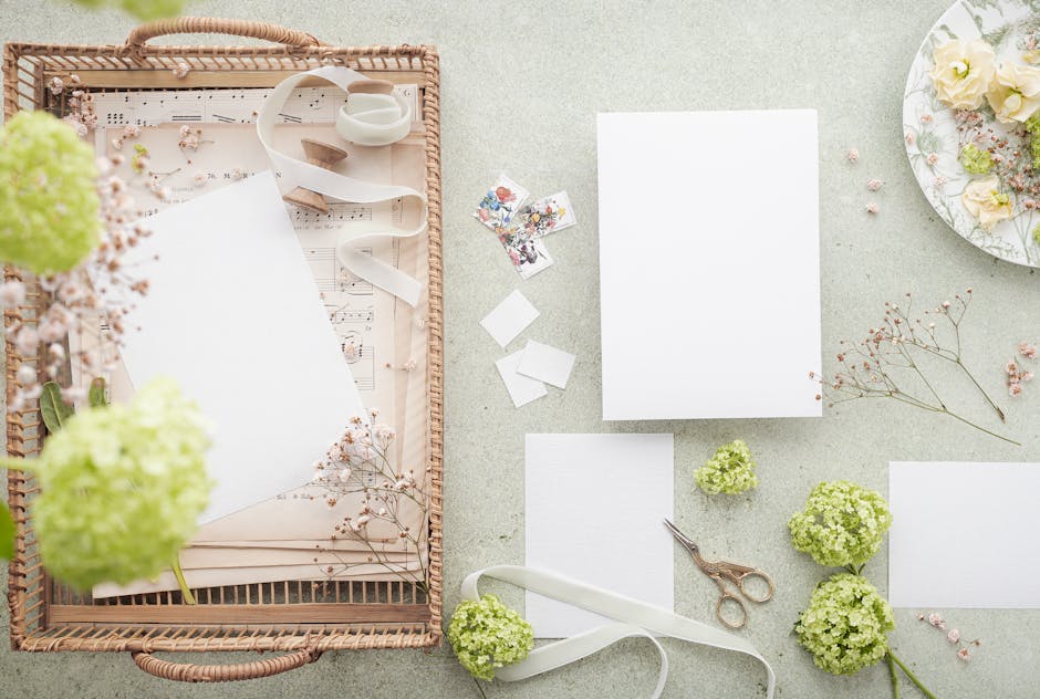 Elegant wedding invitation flat lay design